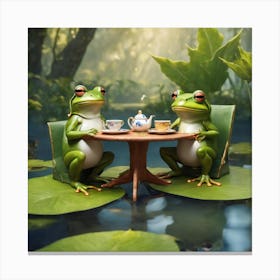 Frogs At Tea Canvas Print