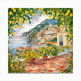 Amalfi View With Lemons Travel Painting Italy 4 Canvas Print