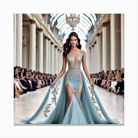 Woman In A Blue Evening Gown Canvas Print