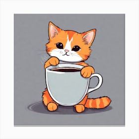 Cute Orange Kitten Loves Coffee Square Composition 43 Canvas Print