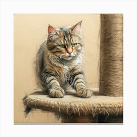 Cat On A Scratching Post Canvas Print