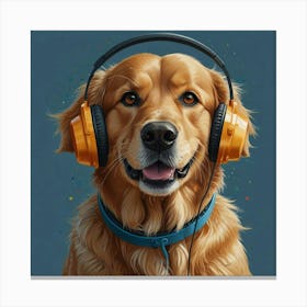 Golden Retriever With Headphones Canvas Print