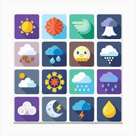 Set Of Weather Icons In Flat Design Canvas Print