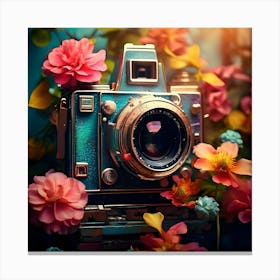 Vintage Camera With Flowers 2 Canvas Print