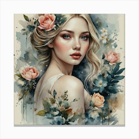 Blond Girl With Flowers Elegance Canvas Print