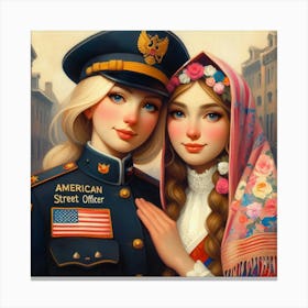 Russian Girl And American Girl Canvas Print