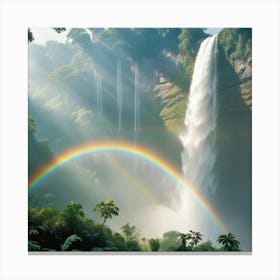 Majestic Waterfall and Rainbow in a Lush Tropical Paradise Canvas Print