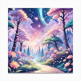 A Fantasy Forest With Twinkling Stars In Pastel Tone Square Composition 321 Canvas Print