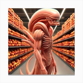 Alien In Aisle Of Peaches Canvas Print