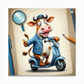 Cow On A Scooter 1 Canvas Print