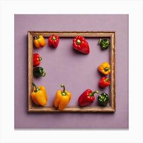 Colorful Peppers In A Wooden Frame Canvas Print