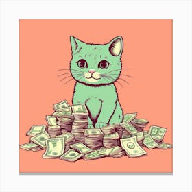 Cat Sitting On Money Canvas Print
