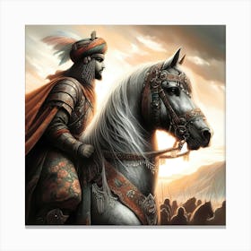 Osmanian Empire Rider On Decorated Horse Color Ink Drawing 1 Canvas Print