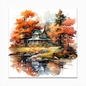 Autumn House By The Lake Canvas Print