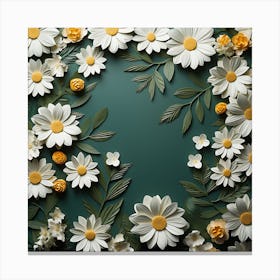 Paper Flowers On A Green Background 1 Canvas Print