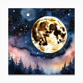Full Moon in Night Sky Stars Canvas Print