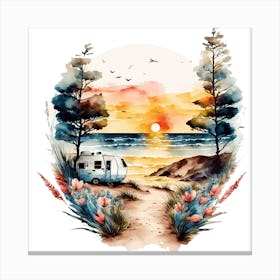 Watercolor Camper Canvas Print