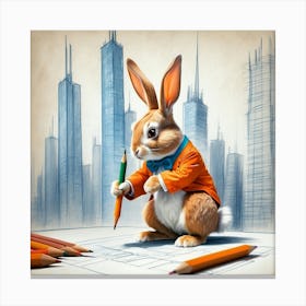 Rabbit With Pencils 2 Canvas Print