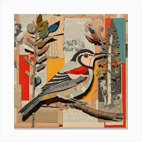 Collage Bird Plants Newspaper Animal Tree Paper Creativity Artwork 1 Canvas Print