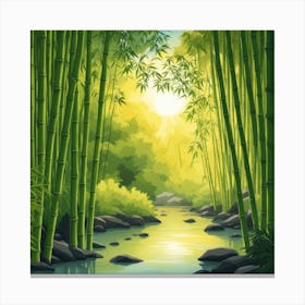 A Stream In A Bamboo Forest At Sun Rise Square Composition 394 Canvas Print