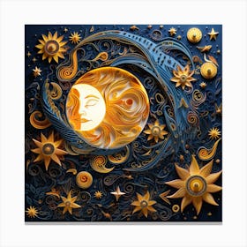 Moon And Stars 4 Canvas Print