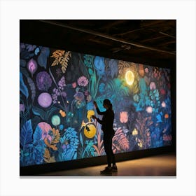 Woman Standing In Front Of A Colorful Mural Canvas Print