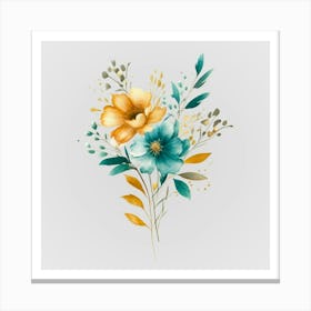 Watercolor Gold And Teal Bouquets 9 Canvas Print