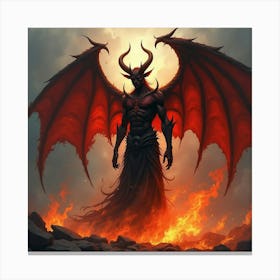 Demon Soul In A Watercolor Realm Of Dark Fire And Shadow 1 Canvas Print