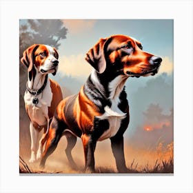 Two Dogs In The Woods Canvas Print