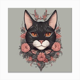 Black Cat With Flowers  Canvas Print