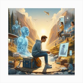 Man Looking At A Robot 1 Canvas Print