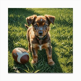 Puppy with Football Canvas Print