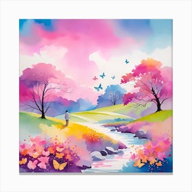 Watercolor Of A Stream 1 Canvas Print