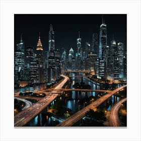 Chicago Cityscape At Night Canvas Print