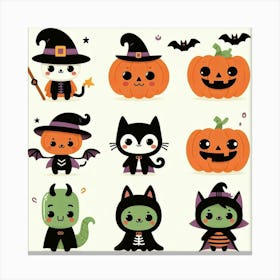 Set Of Cute Halloween Characters - Vector style Illustration Canvas Print