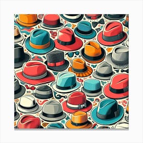 A Head for Fashion: A Collage of Illustrations of Hats with a Playful and Whimsical Style Canvas Print