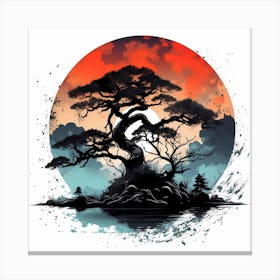 Giant Oriental Tree With Dramatic Sky Backdrop Canvas Print
