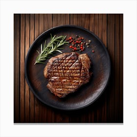 Steak On A Black Plate With Rosemary Canvas Print