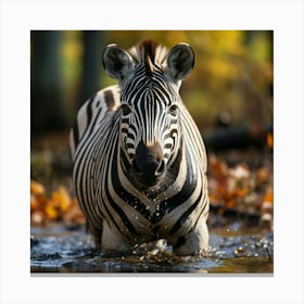 Zebra In The Water Canvas Print