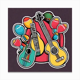 Mexican Guitar And Maracas Sticker 2d Cute Fantasy Dreamy Vector Illustration 2d Flat Centere (53) Canvas Print