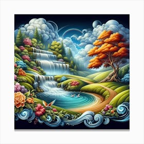 Waterfall Painting Canvas Print