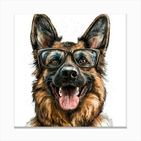 German Shepherd Dog With Glasses 1 Canvas Print