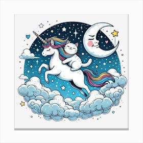 Valentine's Day Lovely Cat Riding a Unicorn 144 Canvas Print