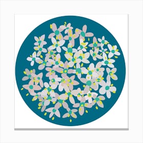 Blue Circle with Flowers Canvas Print