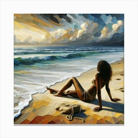 Abstract Wall Art Beach Girl Painting Canvas Print