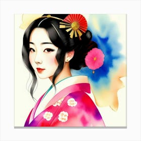 In the Flow of Tradition: Portrait of a Japanese Geisha Canvas Print