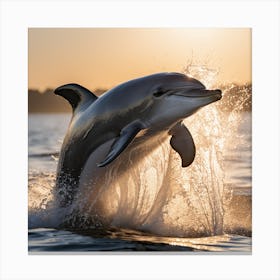 Dolphin Jumping At Sunset Canvas Print