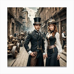 Steampunk Couple In Steampunk Costume Canvas Print