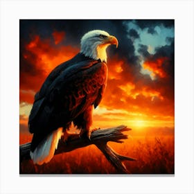 Eagle on Branch at Morning Painting - Color Wild Bird Artwork 162 Canvas Print