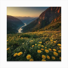 Yellow Daisies In The Mountains Canvas Print